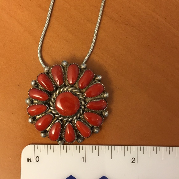 Red Coral & Silver Pendant/Pin by Lorraine Waatsa - Picture 8 of 8